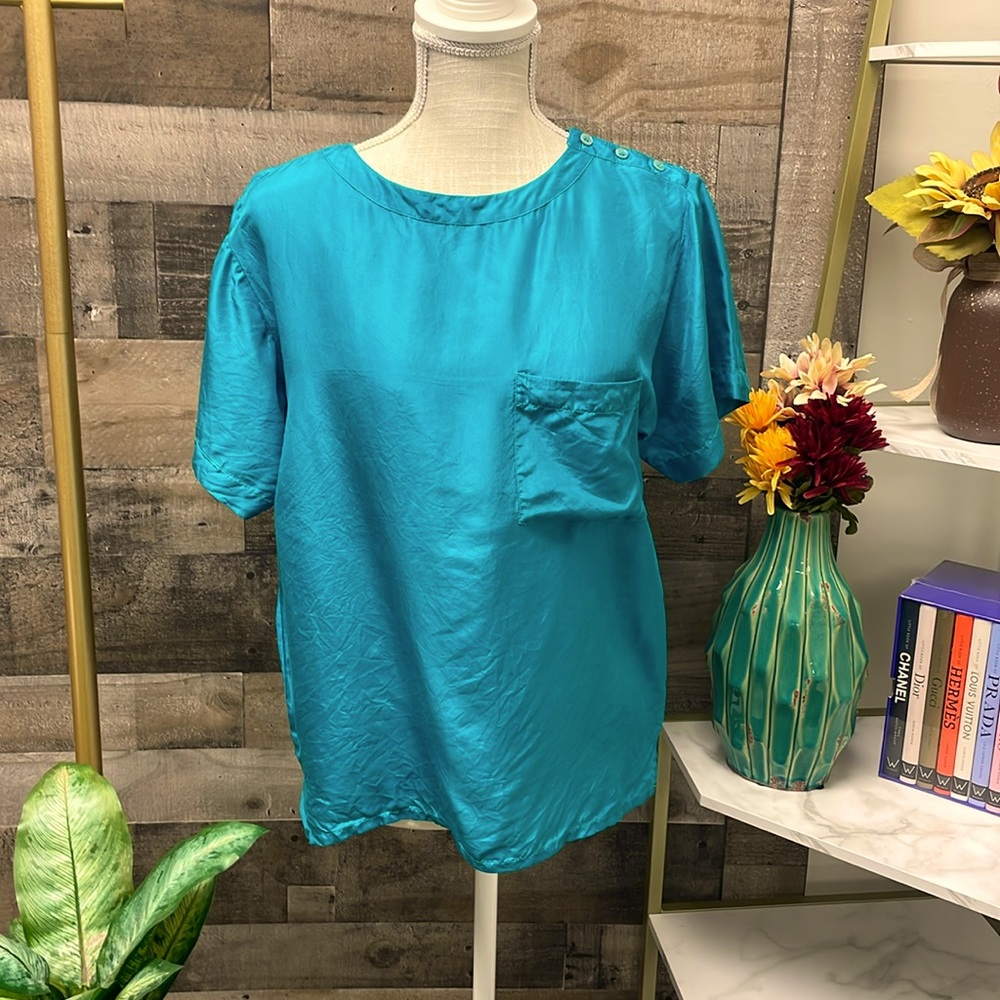 Color Code Teal Silk Blouse M